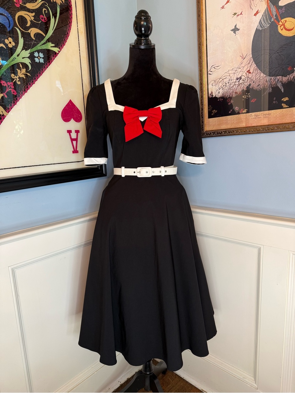 Collectif Retro Vintage Pinup Style Black White Red Sadie 50s Swing Dress Sz US6